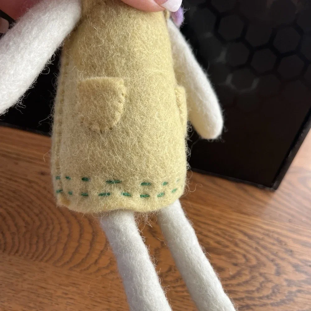 Artist Handmade Needle Felted Bunny Rabbit Girl Yellow Dress Flowers Easter Gift